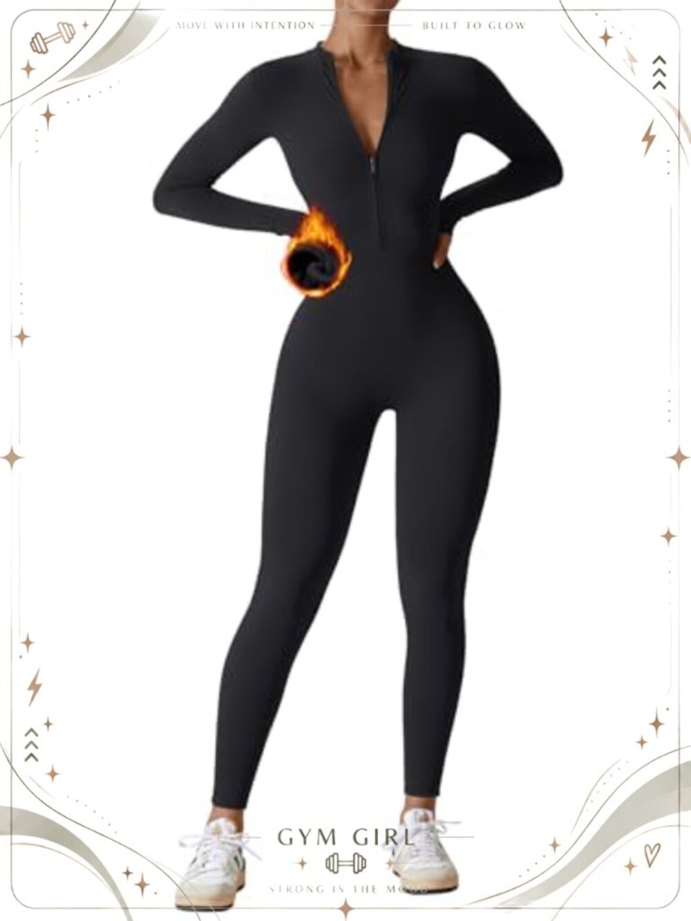 Women Long Sleeve Zip Up Jumpsuit Romper Workout One Piece Bodysuit